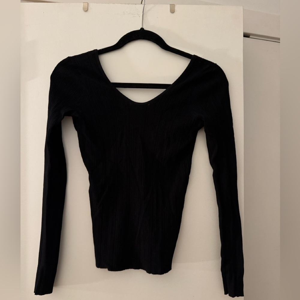 ❤️women’s Black Long Sleeve Top | Vince black ribbed scoop